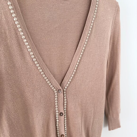 Old Navy Brown Lightweight Deep V-Neck Beaded Long Sleeve‎ Sweater - Picture 2 of 7